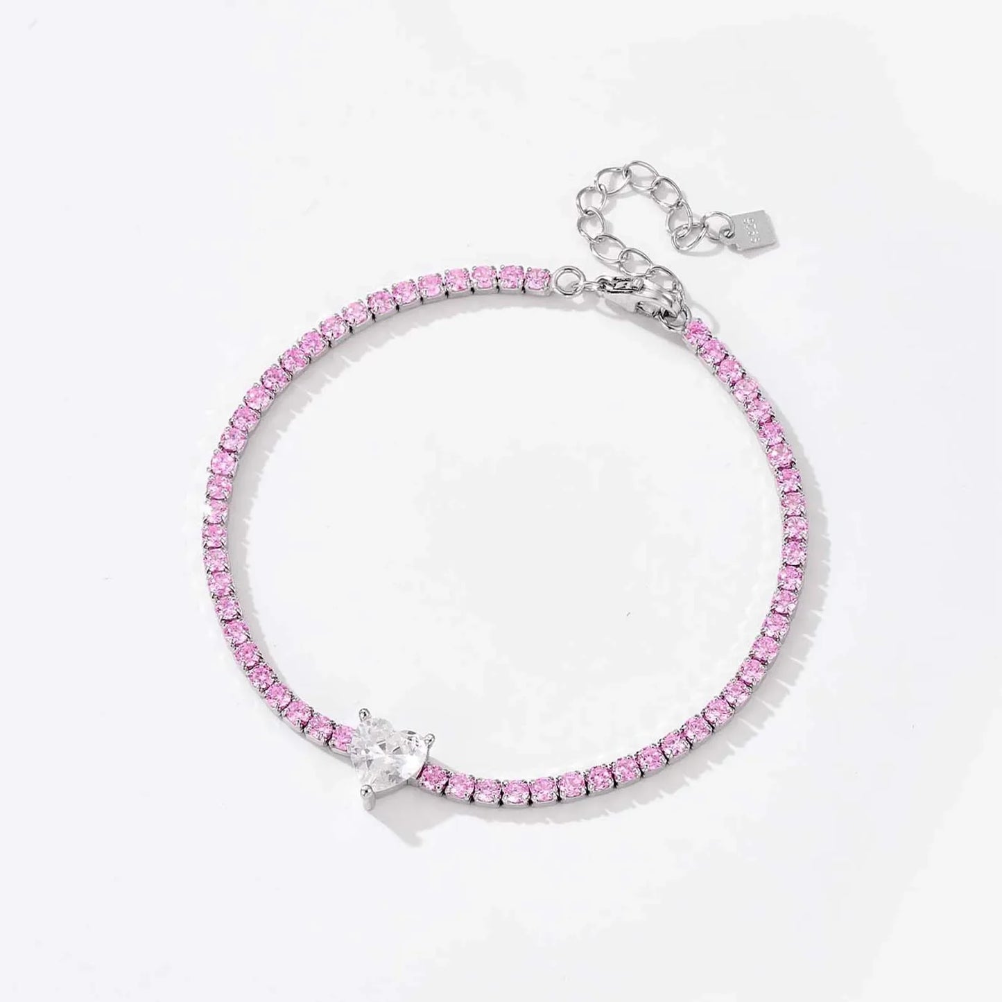 Colar + pulseira Be Self em Prata 925 com Zircónia _ cor de rosa