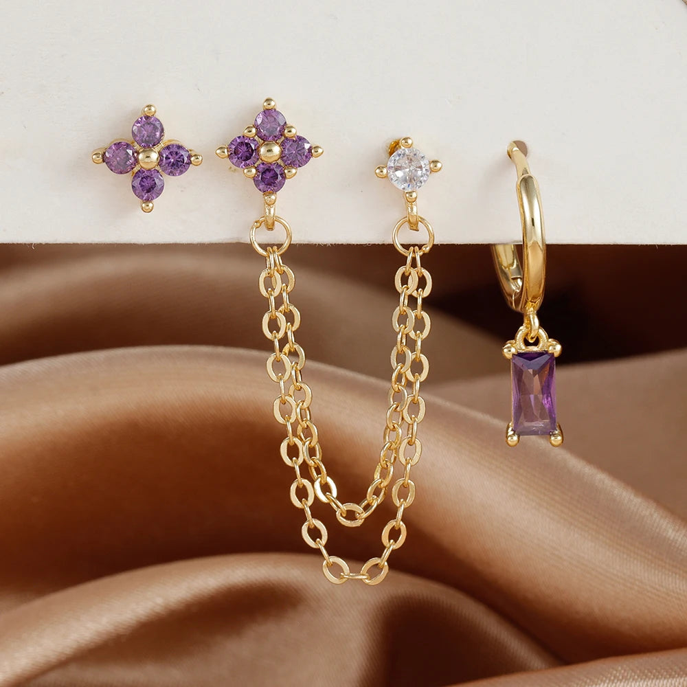 ✨ Conjunto Celestial 3 Peças – Brincos Constelação com Pedra do Signo ✨