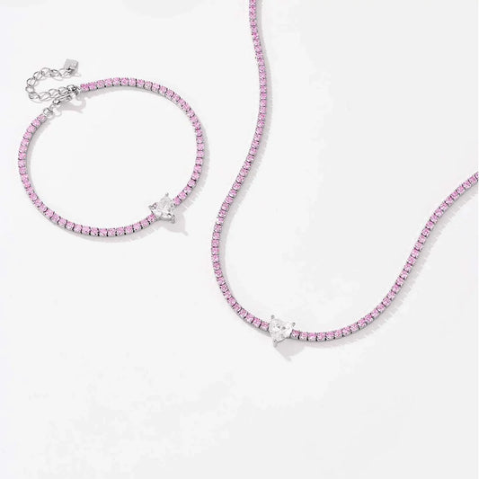 Colar + pulseira Be Self em Prata 925 com Zircónia _ cor de rosa