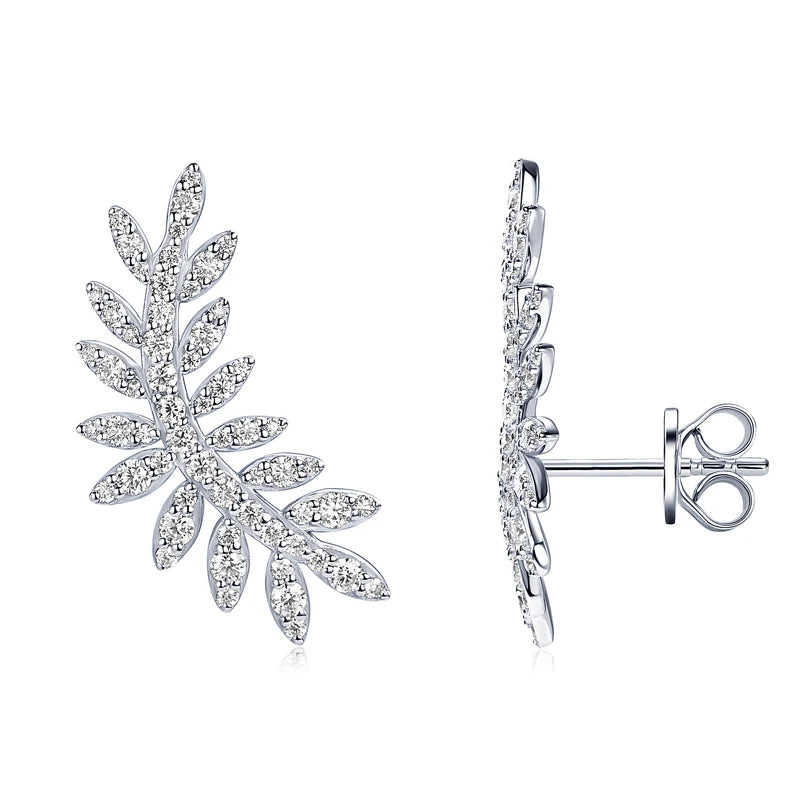 Brincos Folha em Moissanite_ Prata 925