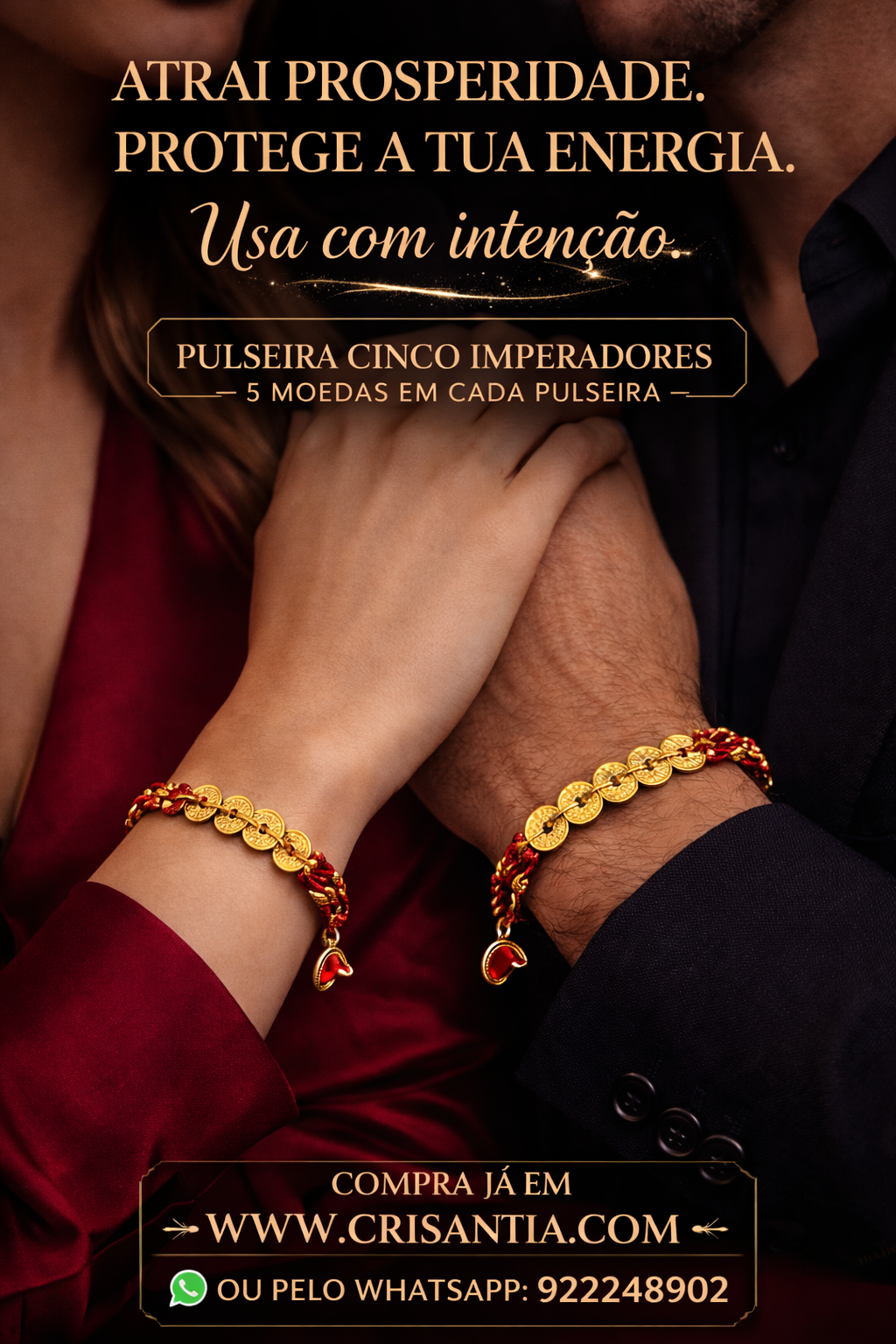 Pulseira Cinco Imperadores – Atrai prosperidade. Protege a tua energia. Usa com intenção.