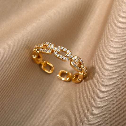 Anel Elo Luxo em Ouro 18K