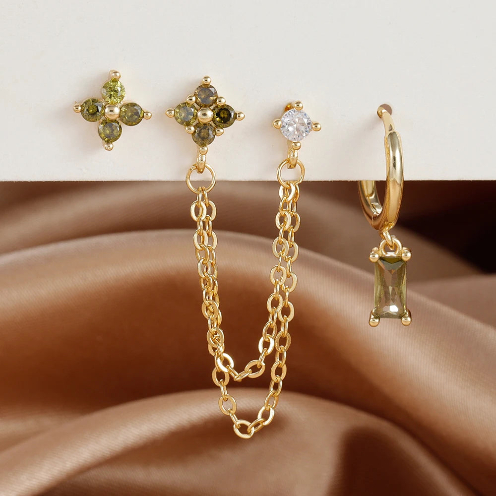 ✨ Conjunto Celestial 3 Peças – Brincos Constelação com Pedra do Signo ✨