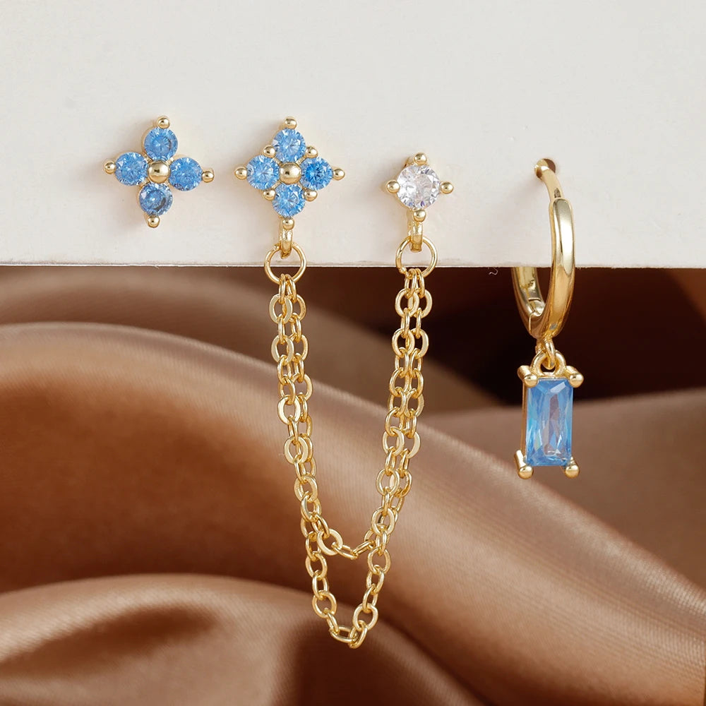 ✨ Conjunto Celestial 3 Peças – Brincos Constelação com Pedra do Signo ✨