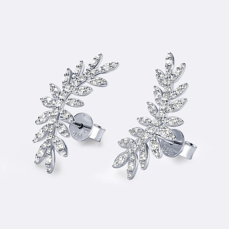 Brincos Folha em Moissanite_ Prata 925