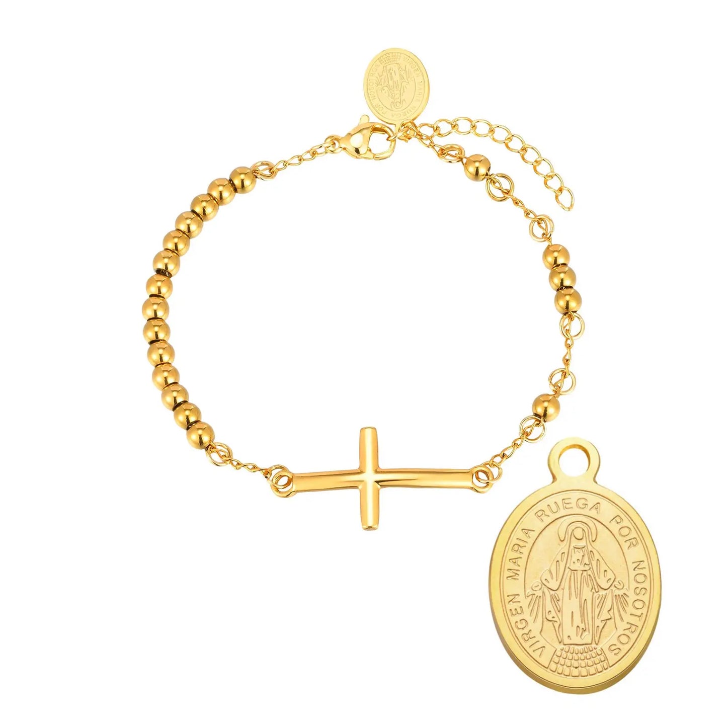 Pulseira Cruz Sagrada em Aço Inoxidável