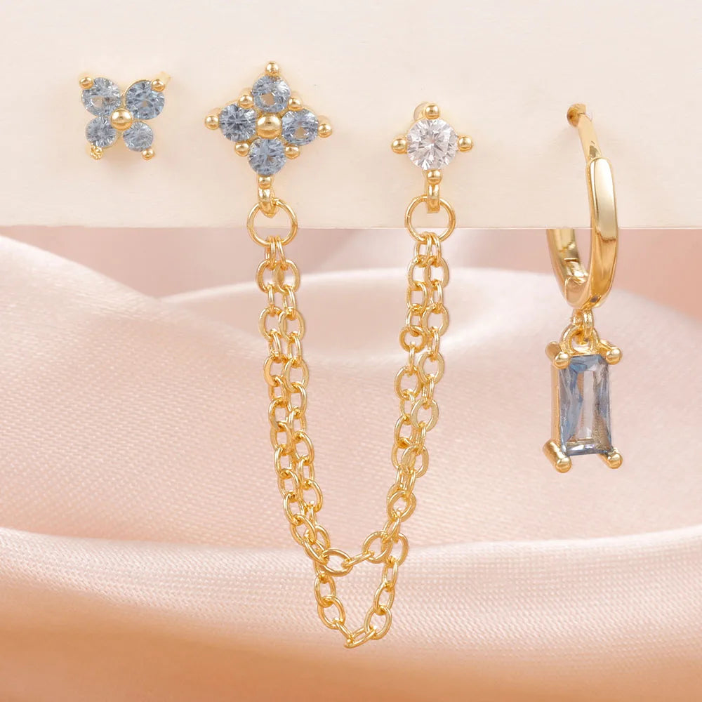 ✨ Conjunto Celestial 3 Peças – Brincos Constelação com Pedra do Signo ✨