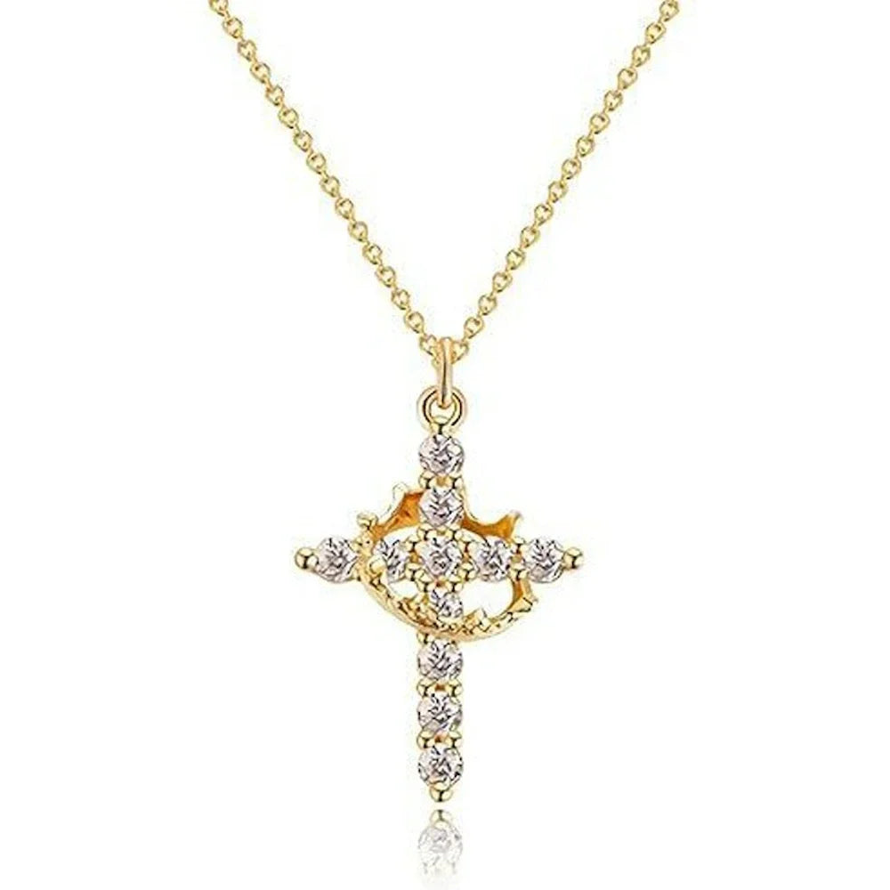 Colar Cruz Elegante com Cristais banhada a ouro de 18K