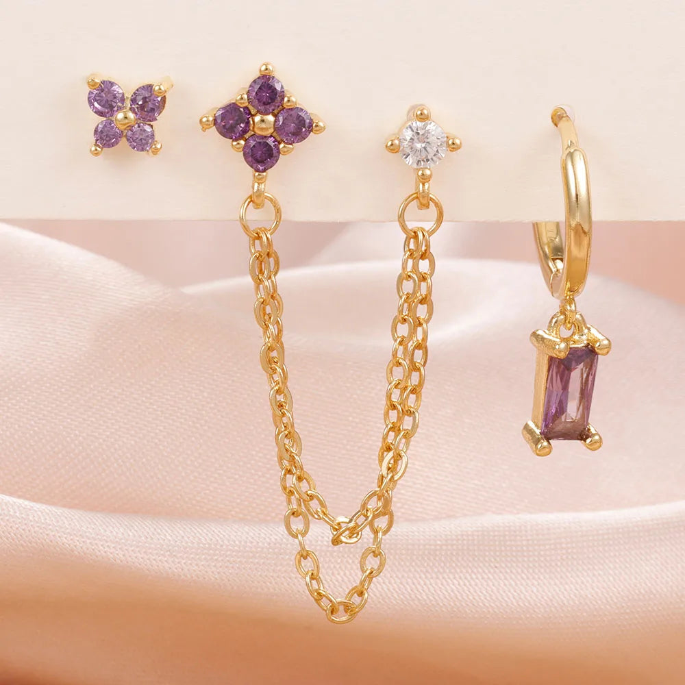 ✨ Conjunto Celestial 3 Peças – Brincos Constelação com Pedra do Signo ✨