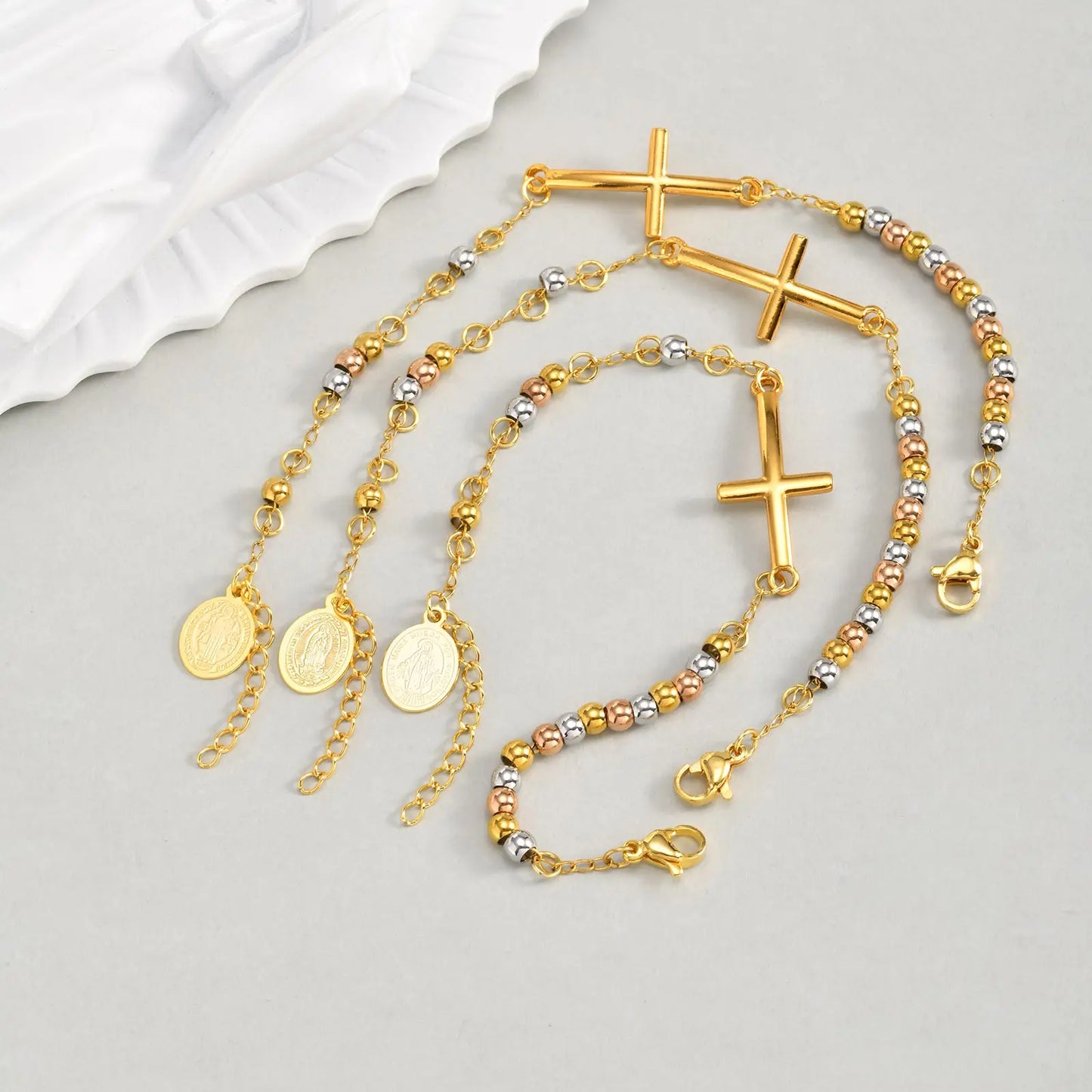 Pulseira Cruz Sagrada em Aço Inoxidável