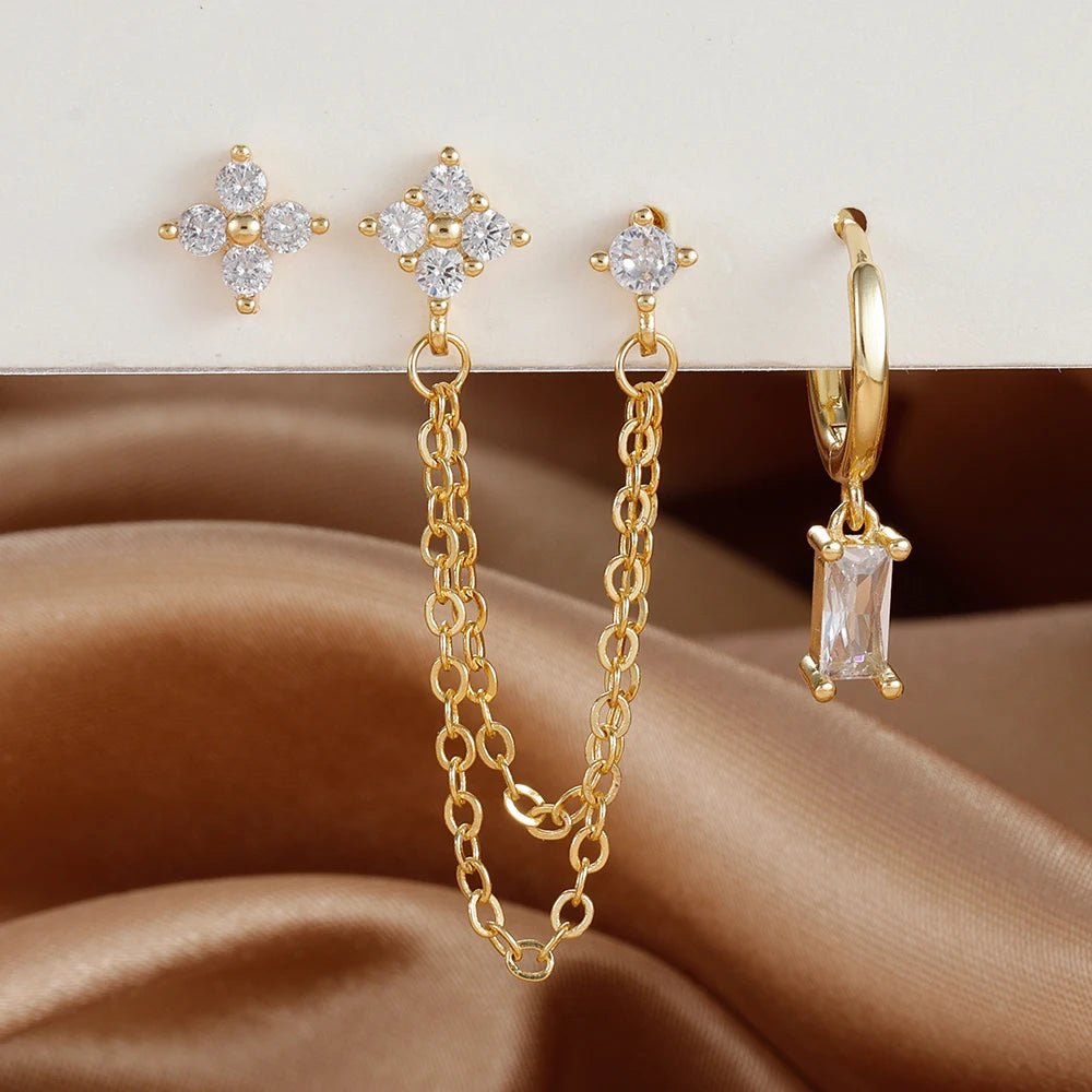 ✨ Conjunto Celestial 3 Peças – Brincos Constelação com Pedra do Signo ✨