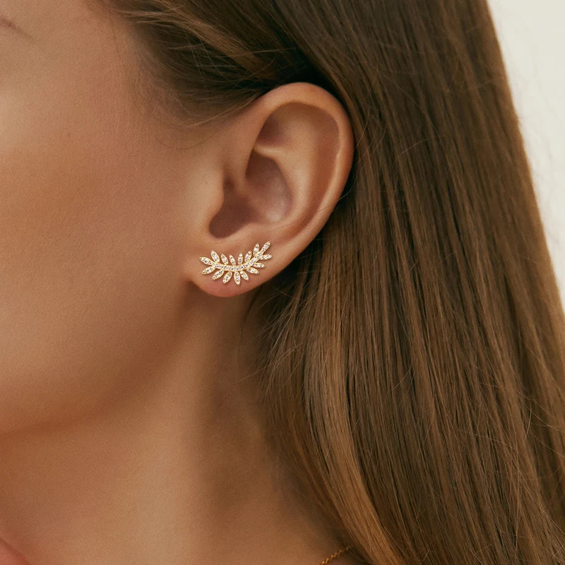 Brincos Folha em Moissanite_ Prata 925