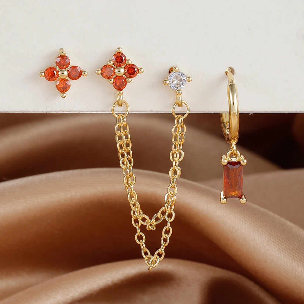 ✨ Conjunto Celestial 3 Peças – Brincos Constelação com Pedra do Signo ✨