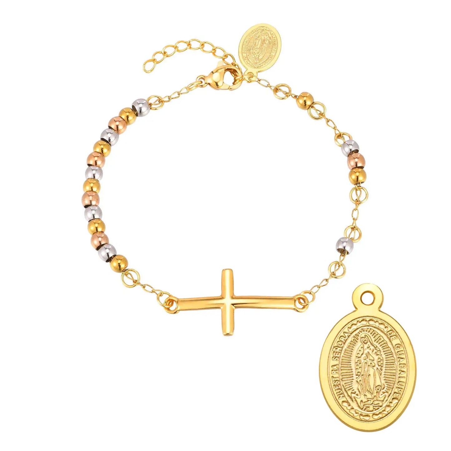 Pulseira Cruz Sagrada em Aço Inoxidável