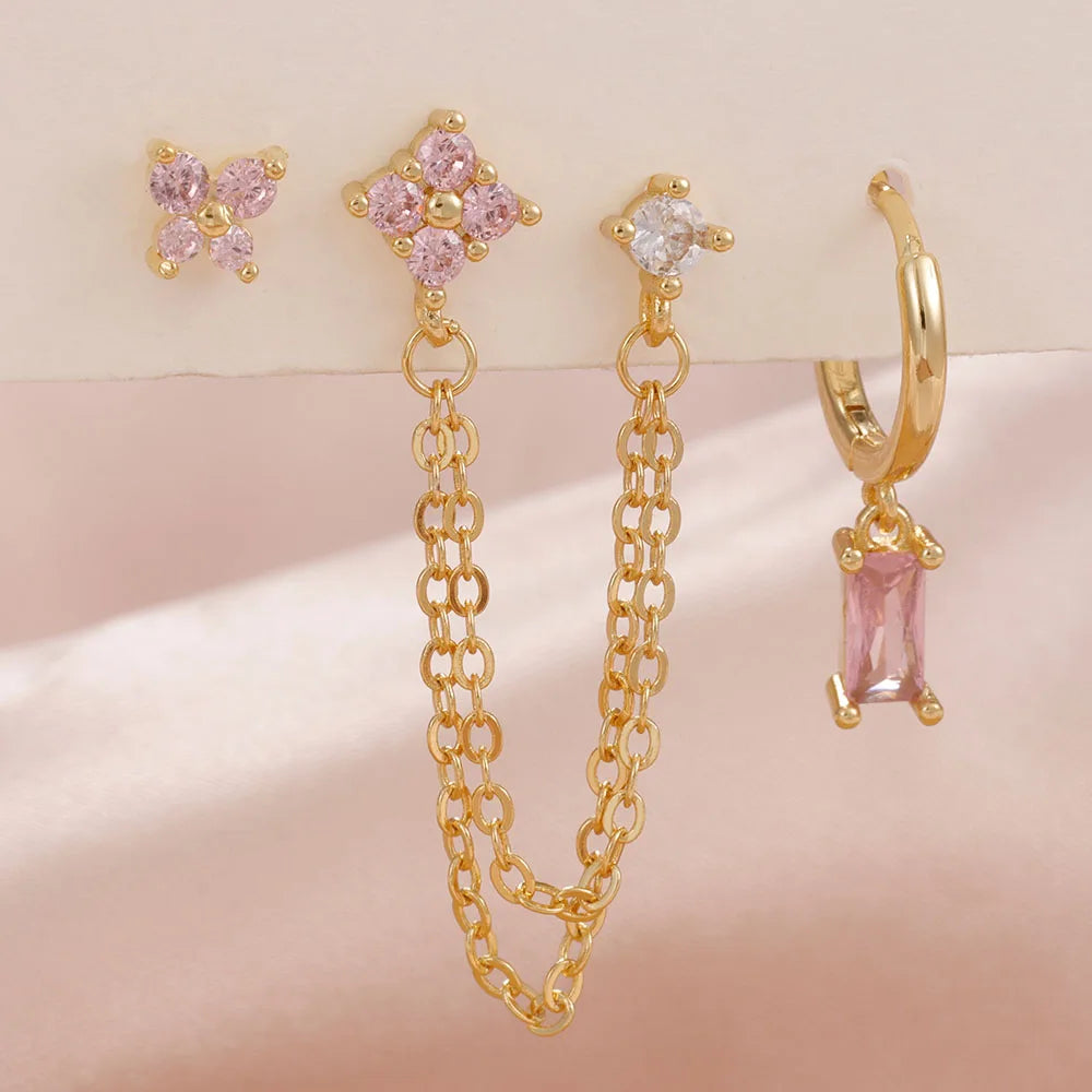 ✨ Conjunto Celestial 3 Peças – Brincos Constelação com Pedra do Signo ✨