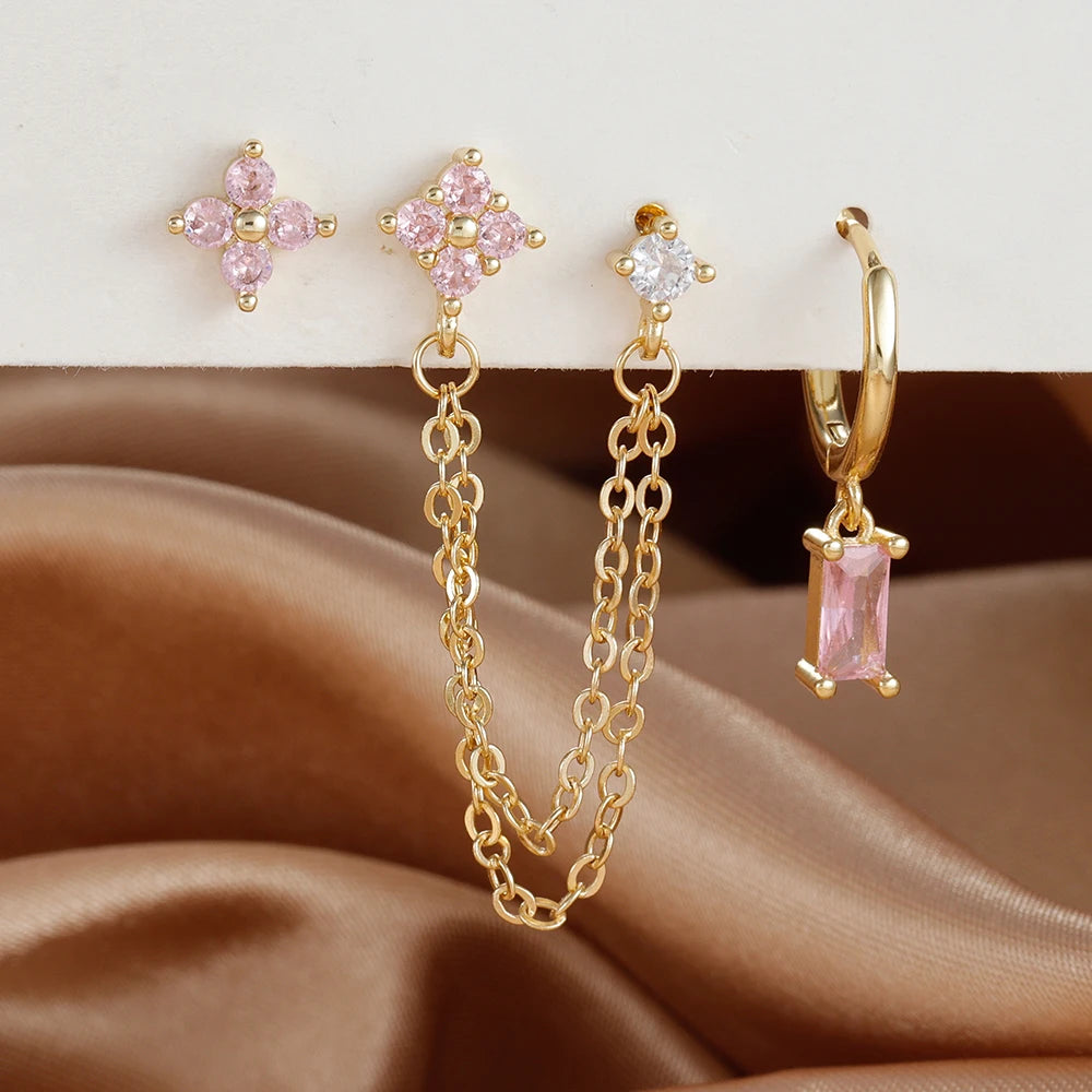 ✨ Conjunto Celestial 3 Peças – Brincos Constelação com Pedra do Signo ✨