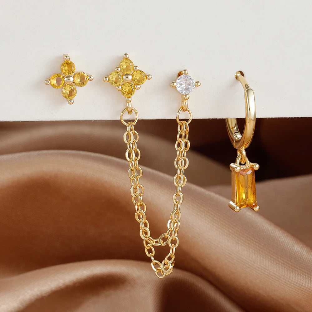 ✨ Conjunto Celestial 3 Peças – Brincos Constelação com Pedra do Signo ✨