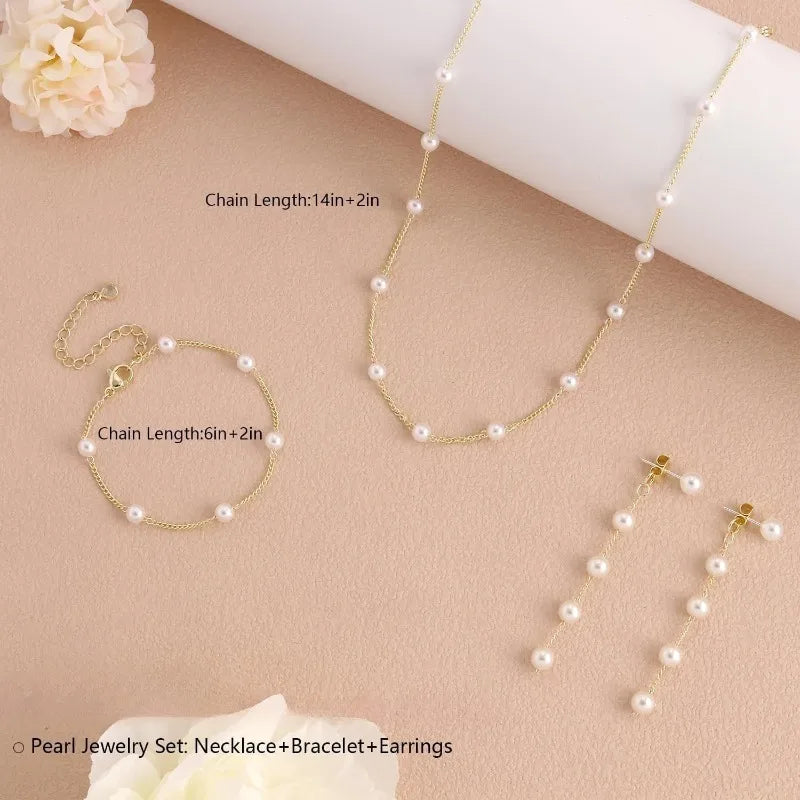Conjunto Aurora de Pérolas – Colar, Brincos e Pulseira