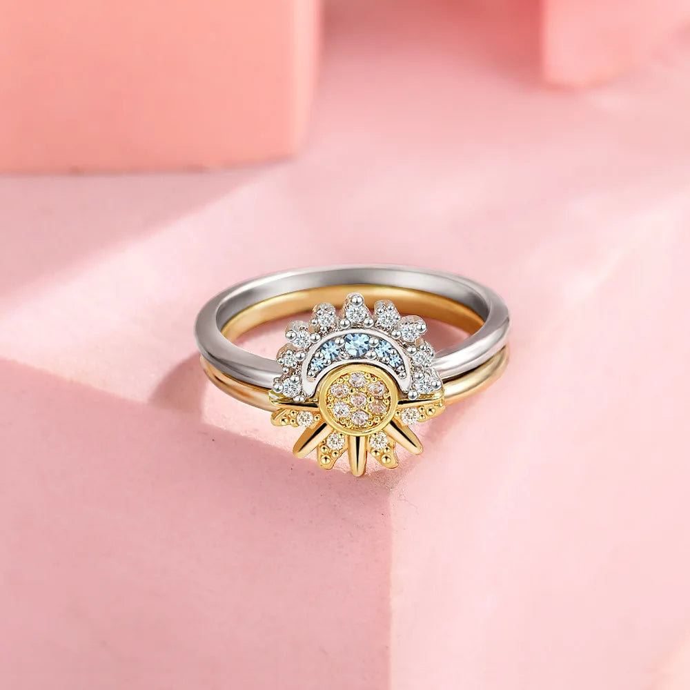 Conjunto de Anéis Sol e Lua em Prata 925 – Ligação Eterna