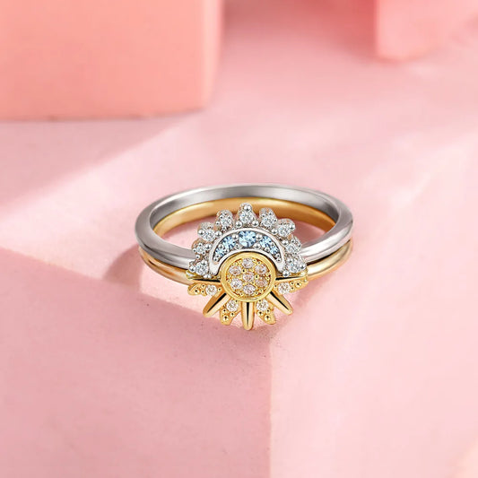 Conjunto de Anéis Sol e Lua em Prata 925 – Ligação Eterna