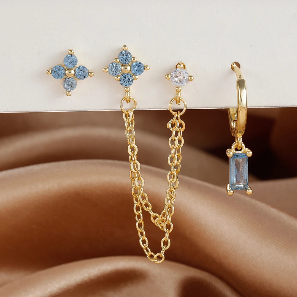 ✨ Conjunto Celestial 3 Peças – Brincos Constelação com Pedra do Signo ✨