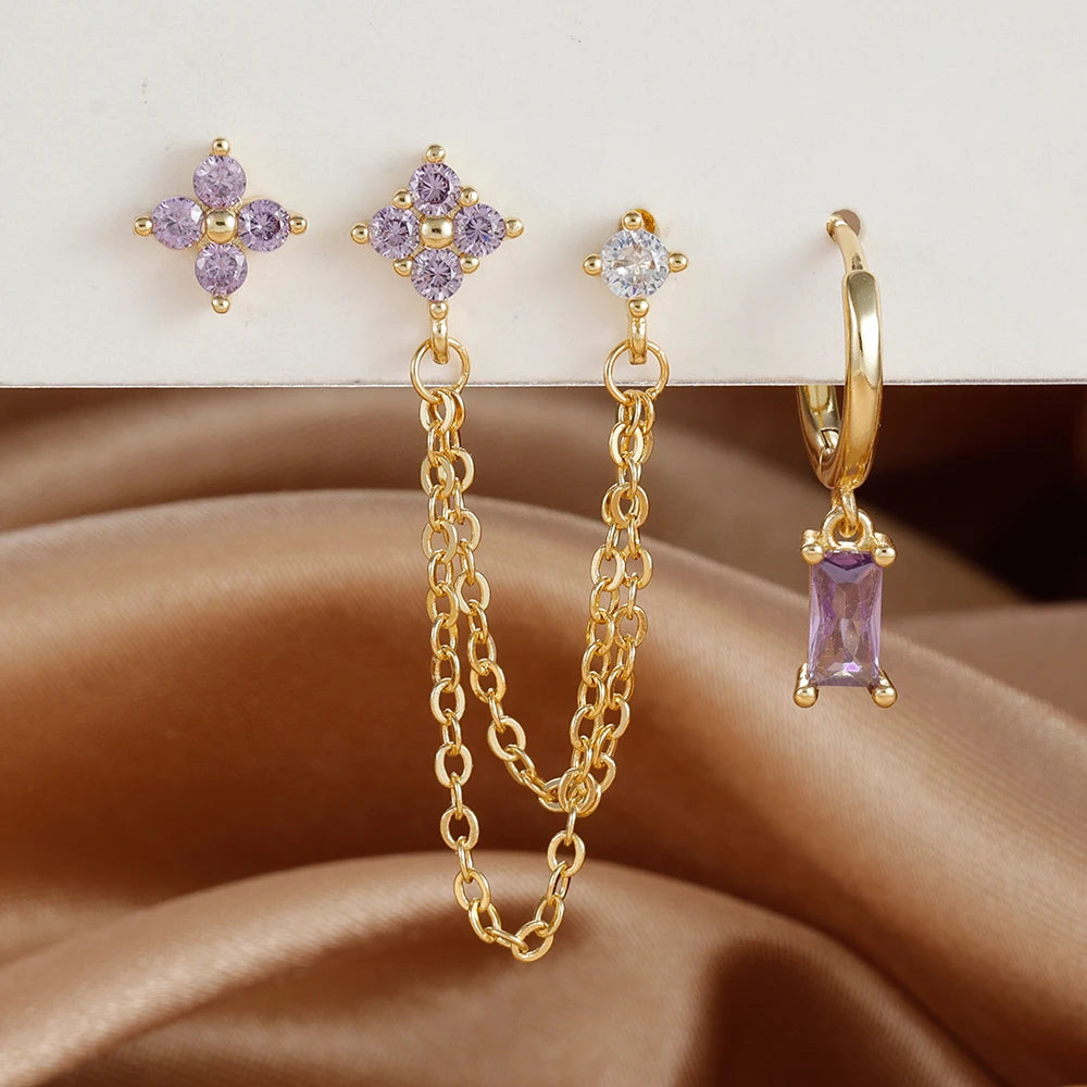 ✨ Conjunto Celestial 3 Peças – Brincos Constelação com Pedra do Signo ✨