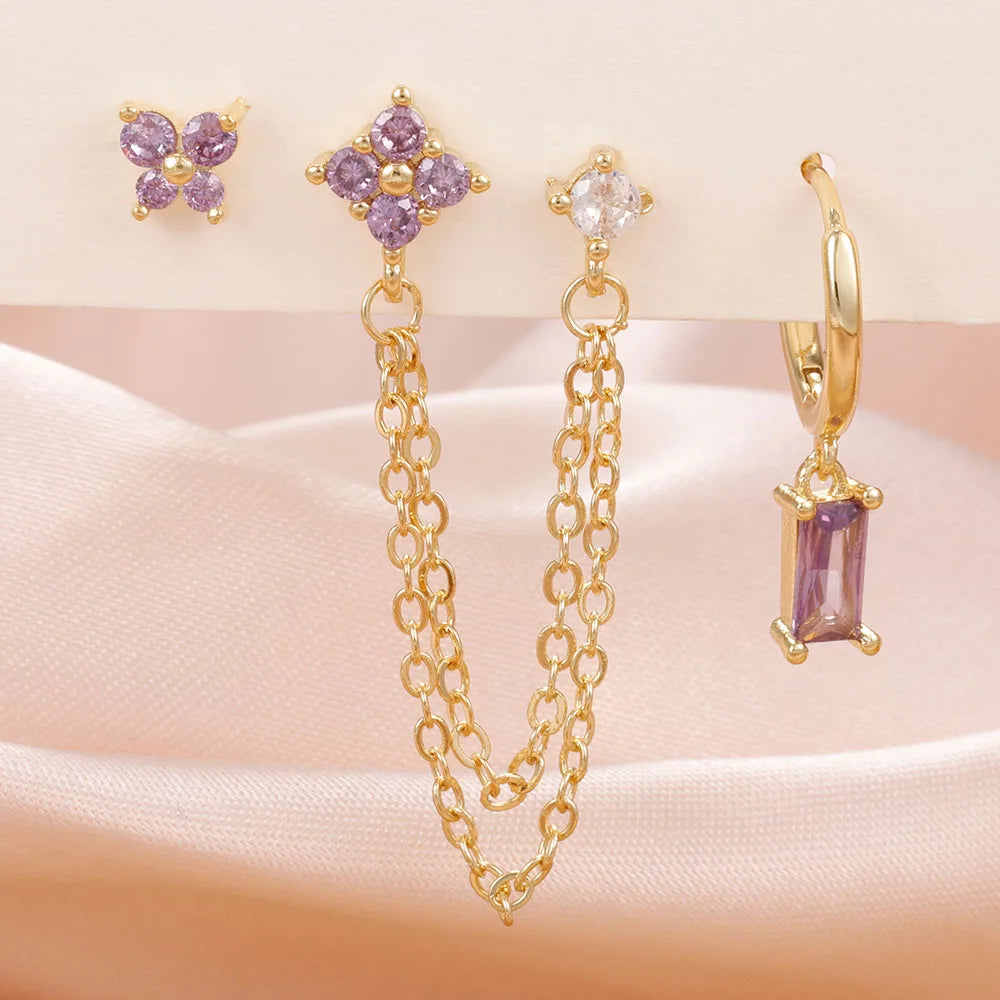 ✨ Conjunto Celestial 3 Peças – Brincos Constelação com Pedra do Signo ✨