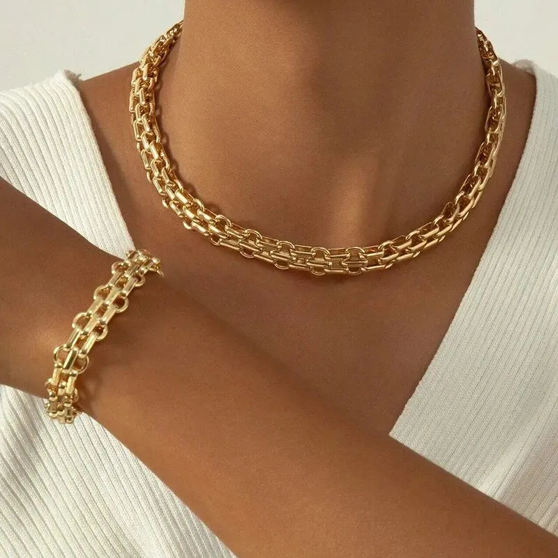 Conjunto Dubai Royale Chain banho de ouro 18K