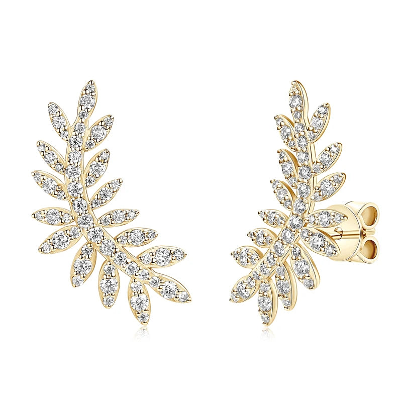 Brincos Folha em Moissanite_ Prata 925