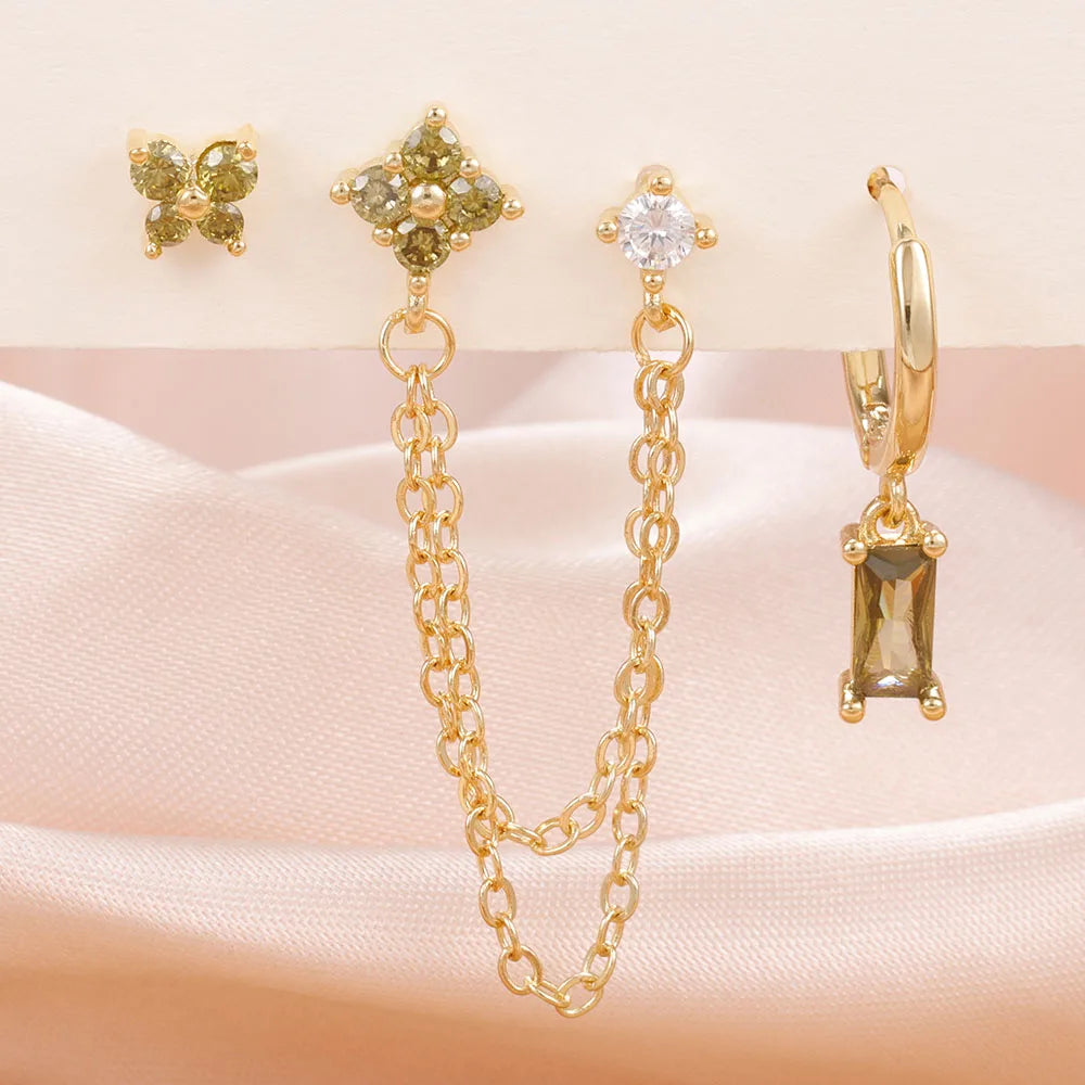 ✨ Conjunto Celestial 3 Peças – Brincos Constelação com Pedra do Signo ✨