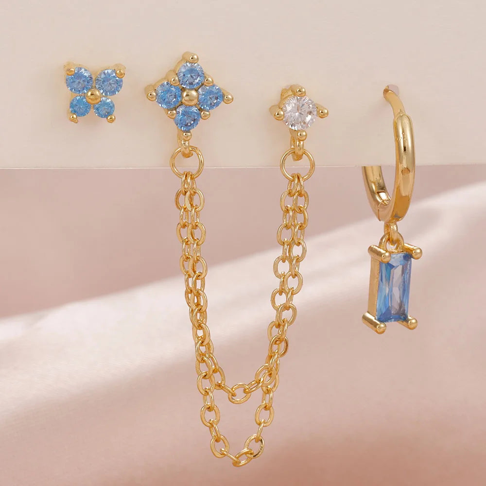 ✨ Conjunto Celestial 3 Peças – Brincos Constelação com Pedra do Signo ✨