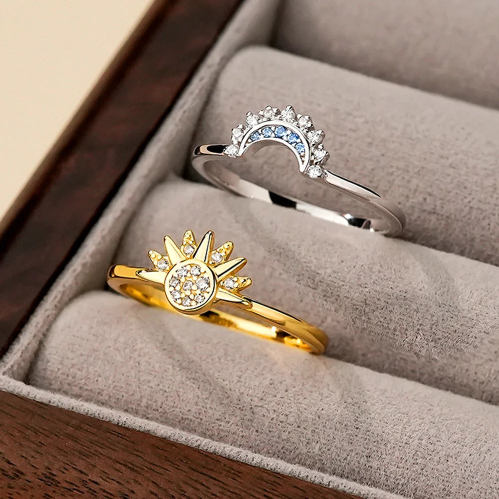 Conjunto de Anéis Sol e Lua em Prata 925 – Ligação Eterna