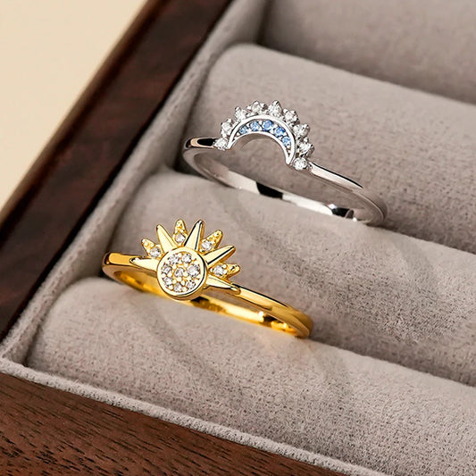 Conjunto de Anéis Sol e Lua em Prata 925 – Ligação Eterna