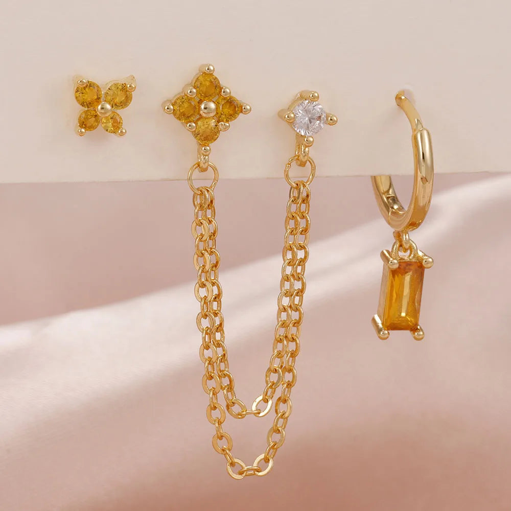 ✨ Conjunto Celestial 3 Peças – Brincos Constelação com Pedra do Signo ✨