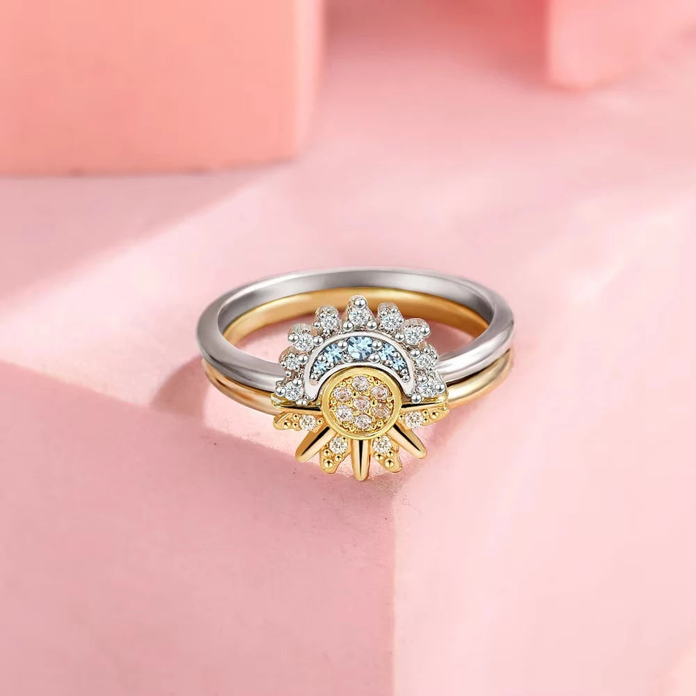 Conjunto de Anéis Sol e Lua em Prata 925 – Ligação Eterna