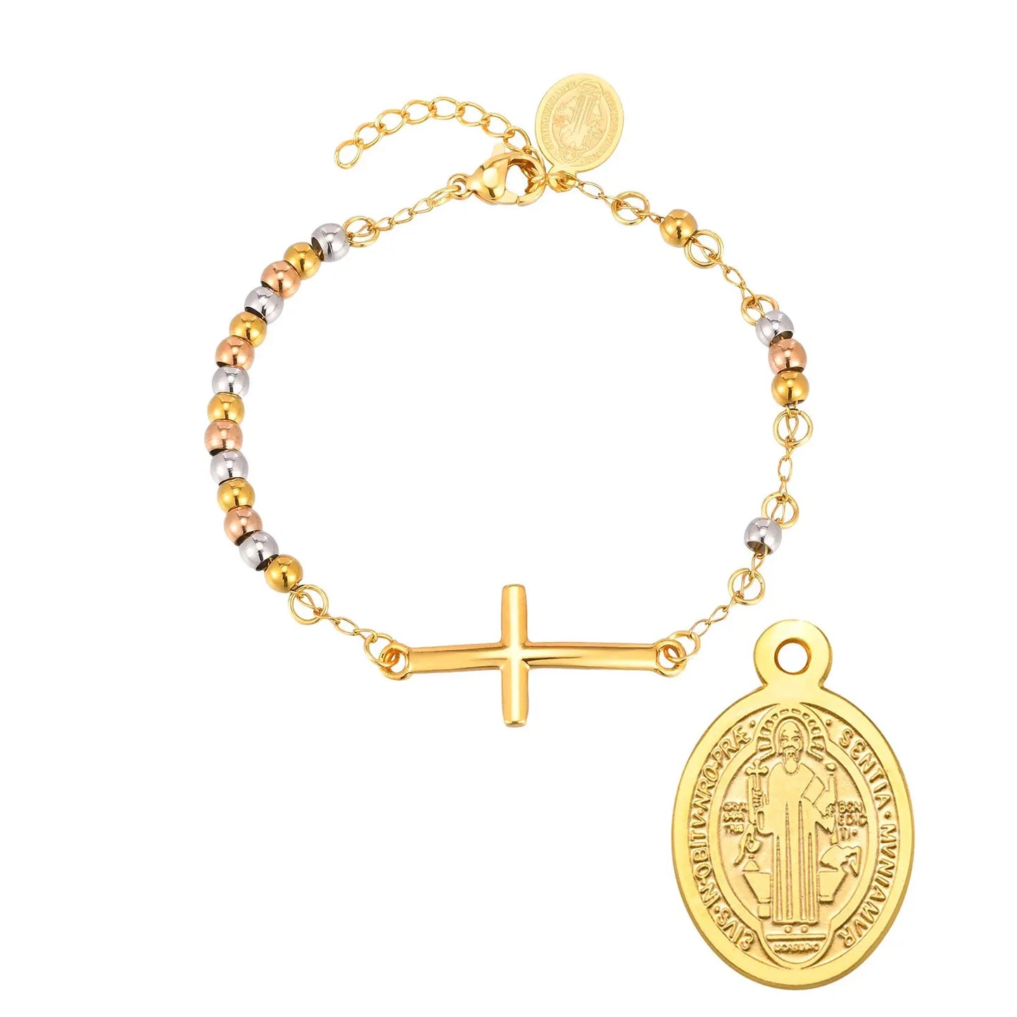 Pulseira Cruz Sagrada em Aço Inoxidável