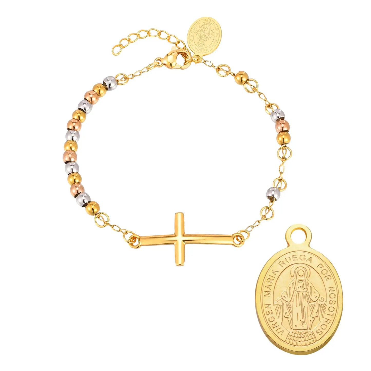 Pulseira Cruz Sagrada em Aço Inoxidável