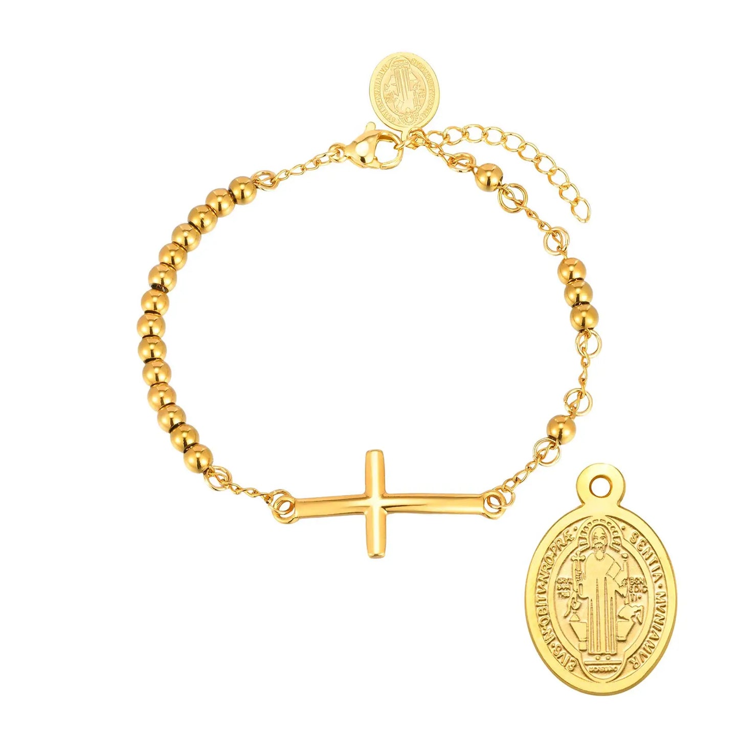 Pulseira Cruz Sagrada em Aço Inoxidável