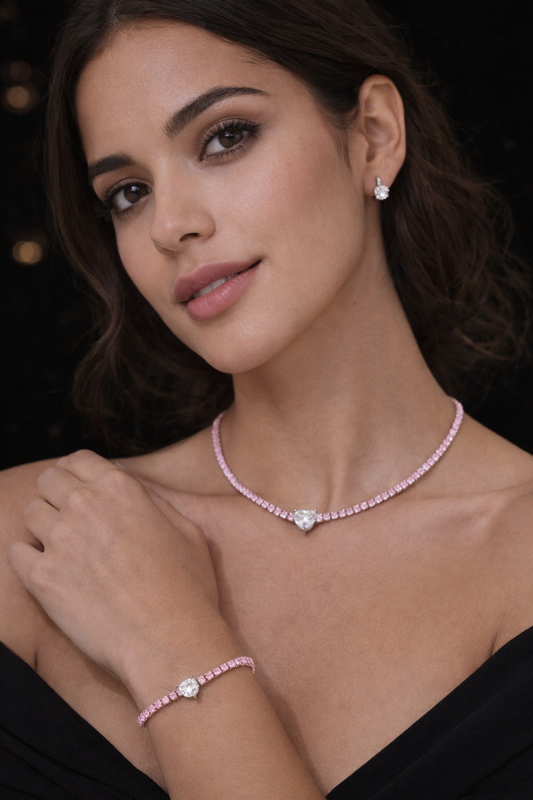 Colar + pulseira Be Self em Prata 925 com Zircónia _ cor de rosa